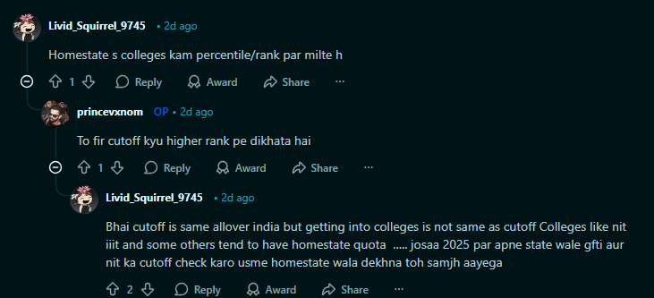 Reddit Discussion on Home State Quota in JEE Mains 2026