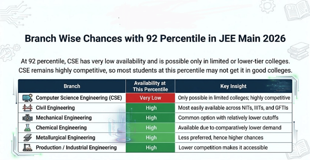 Branch Wise Chances with 92 Percentile in JEE Main 2026