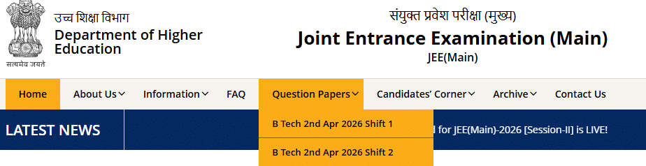 JEE Main 2026 Session 2 Shift-wise Official Question Paper 