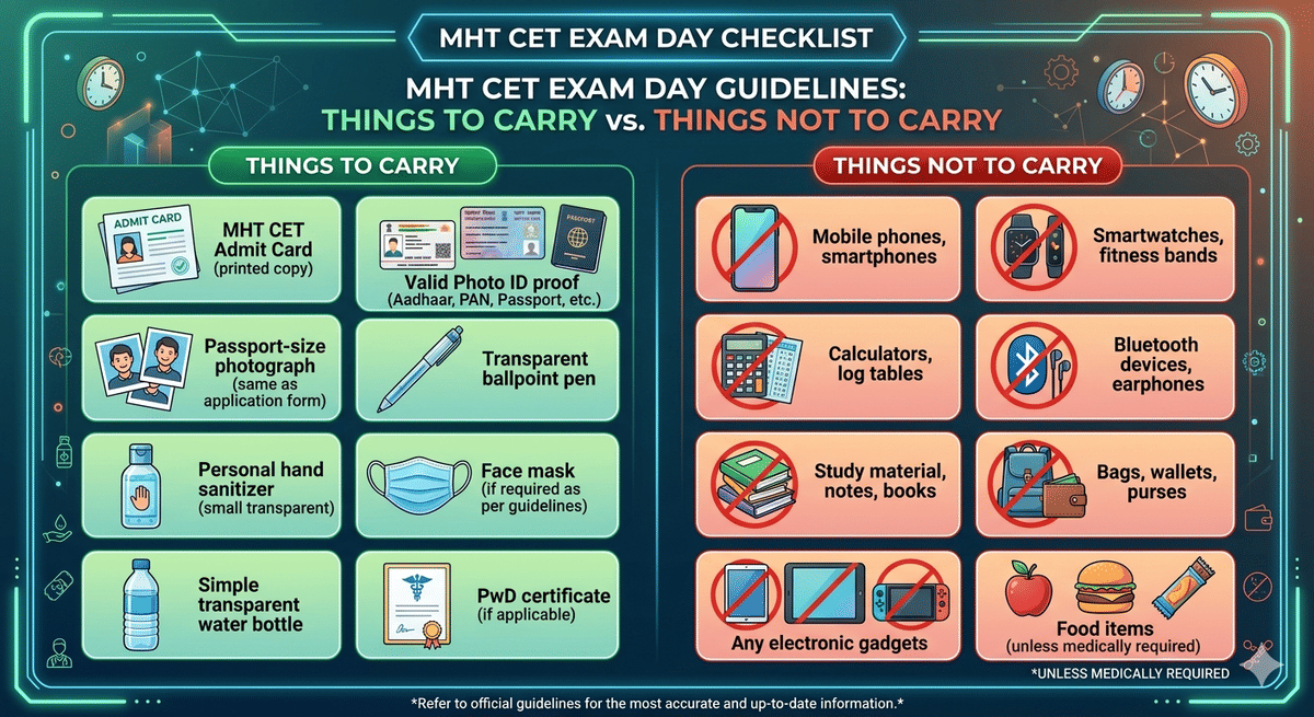 MHT CET 2026 Things to Carry and Avoid