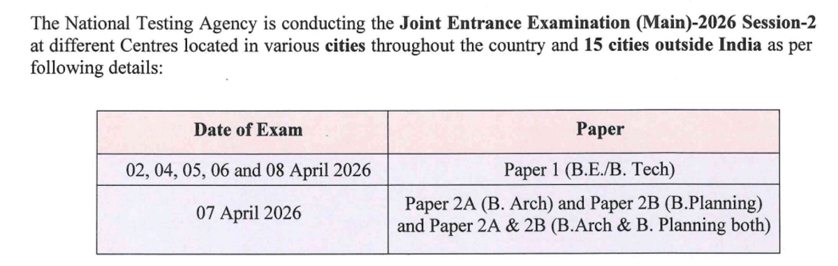 JEE Main 2026 Session 2 Exam Day Schedule & Timings