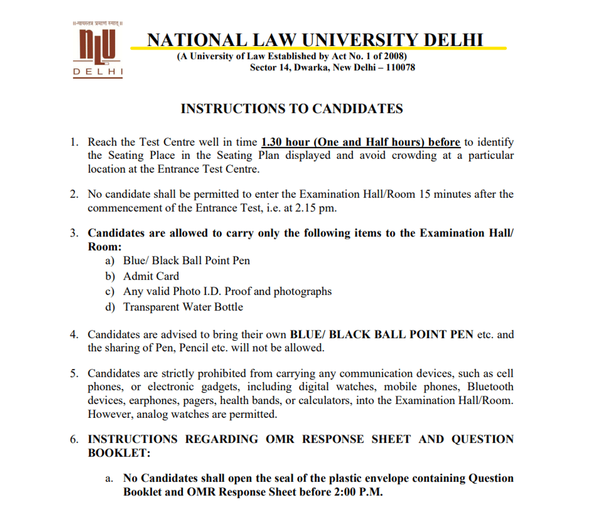 AILET Exam Guidelines