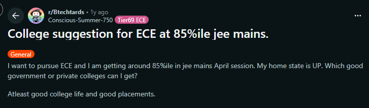 Candidates Discussion on Colleges in Uttar Pradesh Under 85 Percentile JEE Main 2026