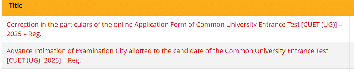 CUET UG City Intimation Slip 2026 Official Notification