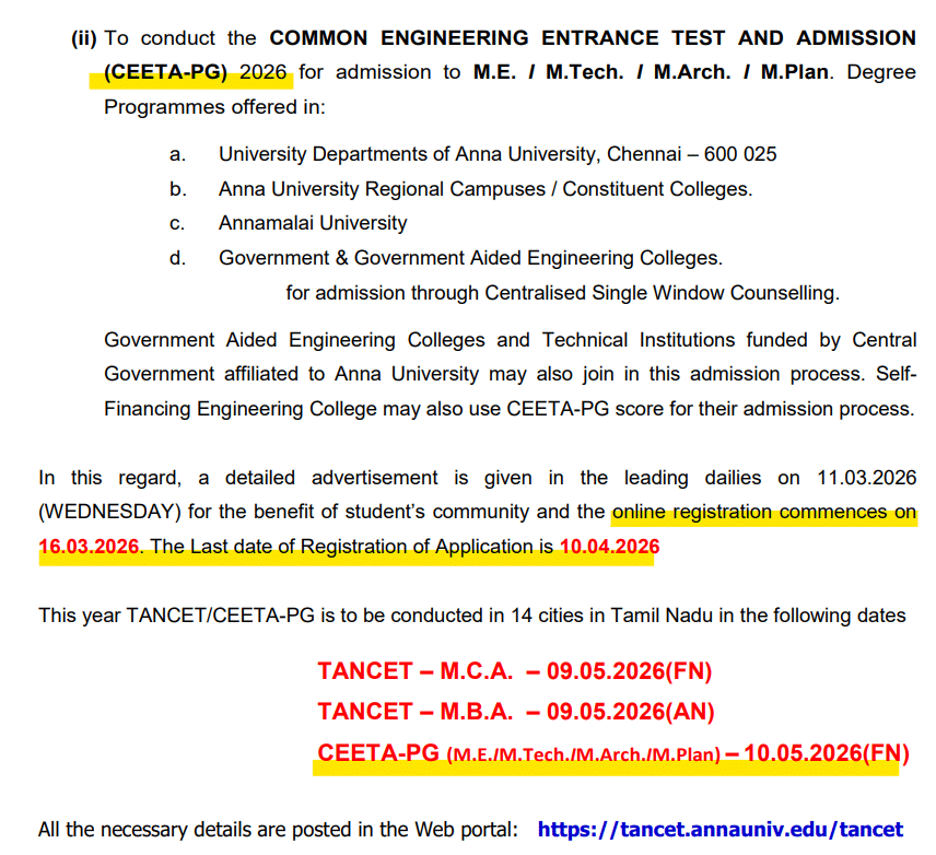 CEETA PG Registration 2026: Exam Date
