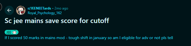 Reddit Discussion for JEE Mains 2026 Cutoff for SC Category 