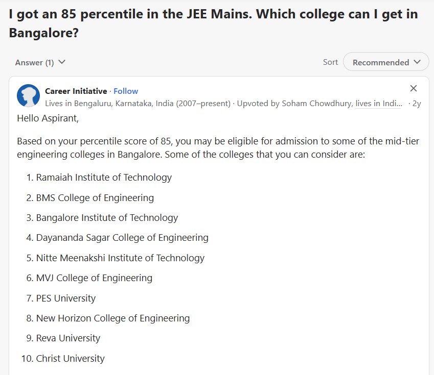 Colleges Under 85 Percentile in JEE Main 2026