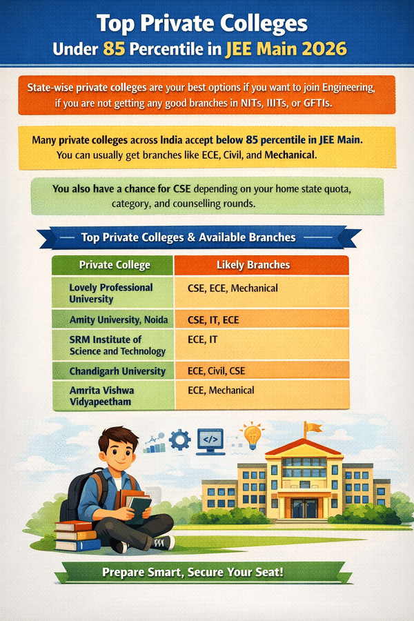 Top Private Colleges Under 85 Percentile in JEE Main 2026