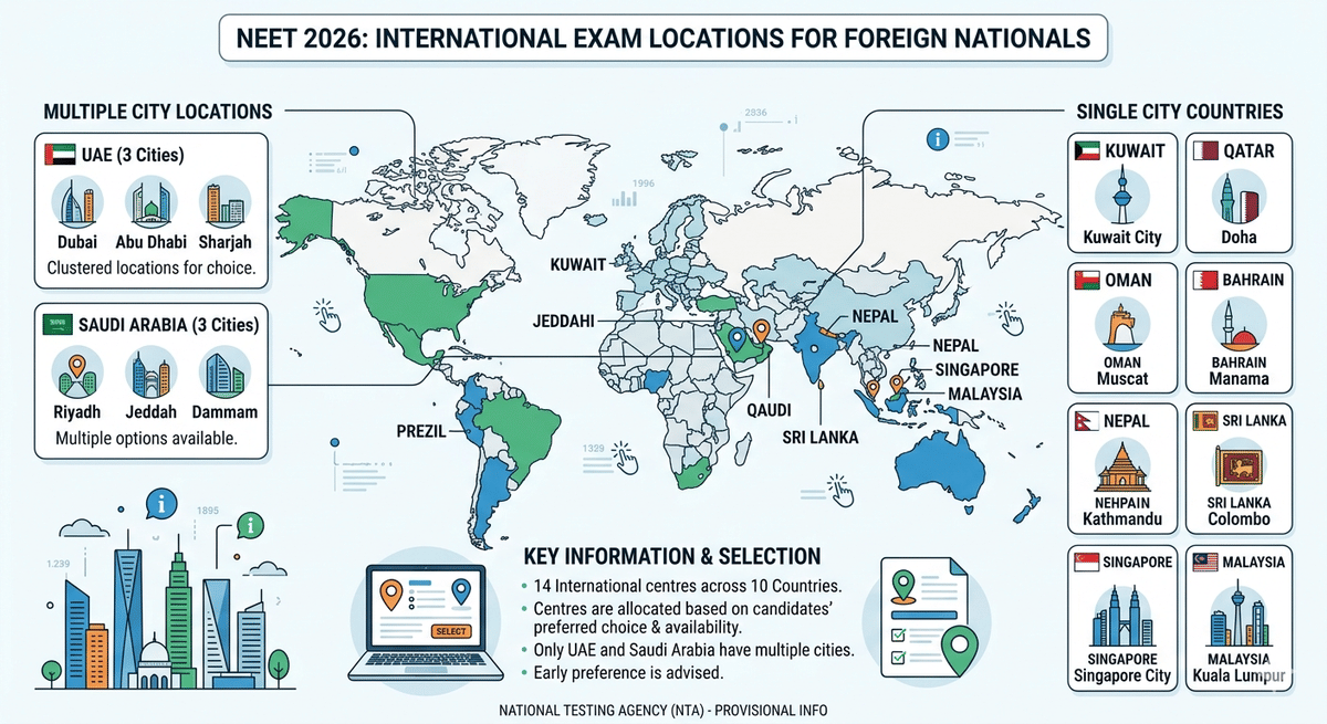 International Exam Locations for NEET 2026 Foreign National Students