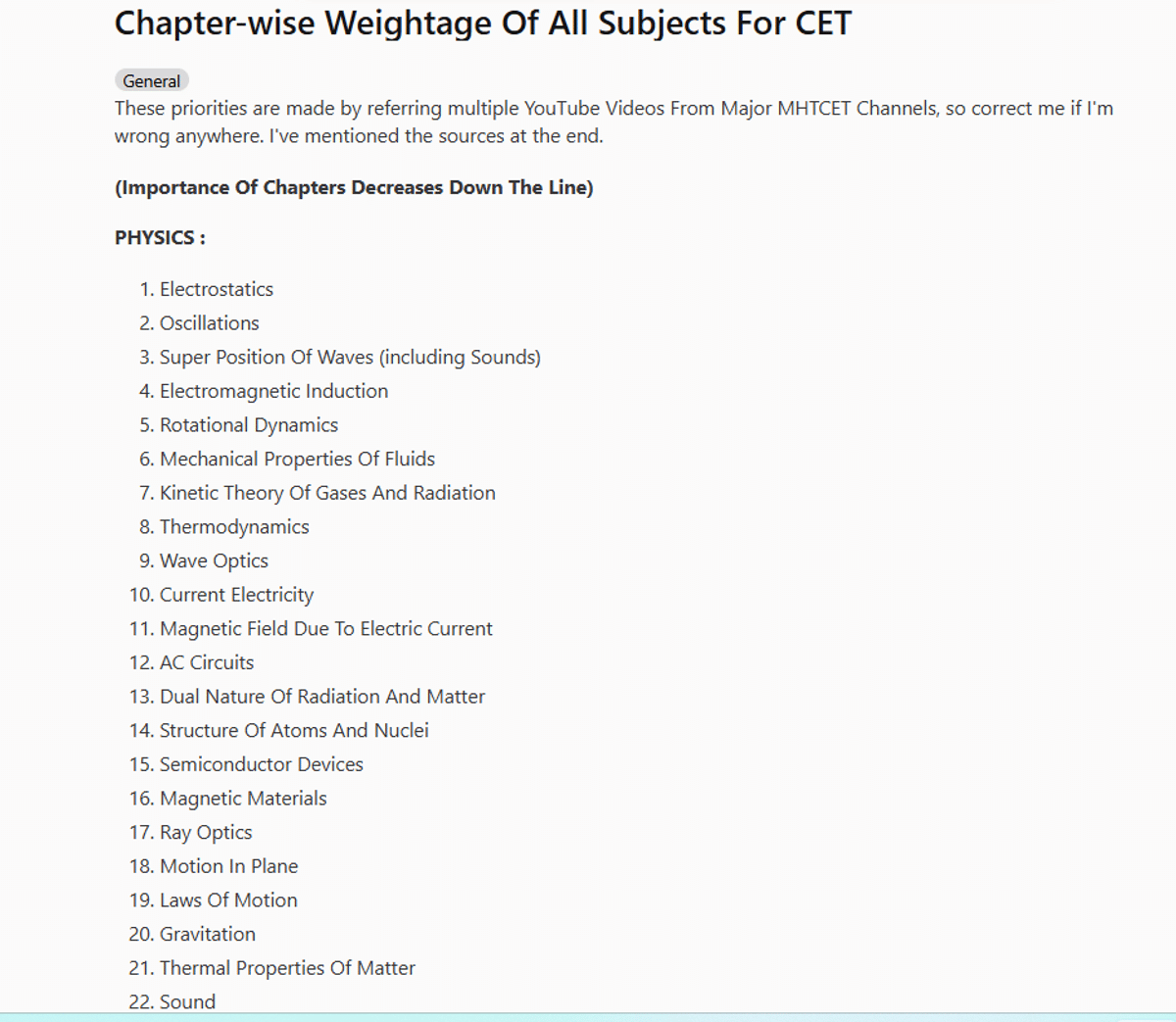 Chapter wise Weightage