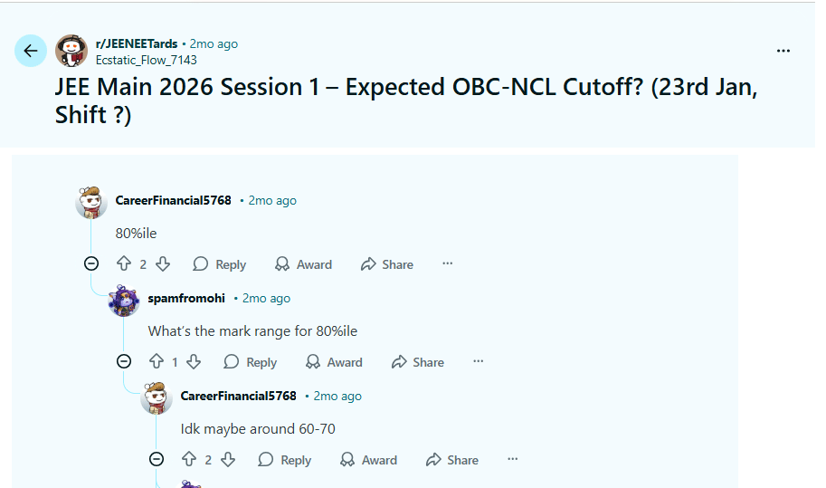 Reddit discussion on OBC Cutoff