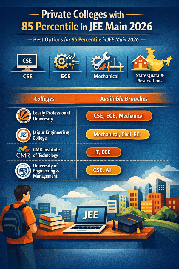 Private Colleges with 85 Percentile in JEE Main 2026
