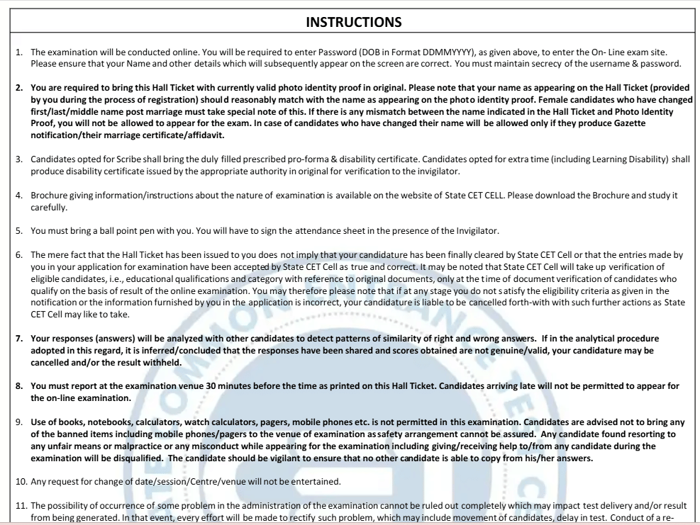 Exam Day Guidelines for MAH BEd CET Exam 2026 