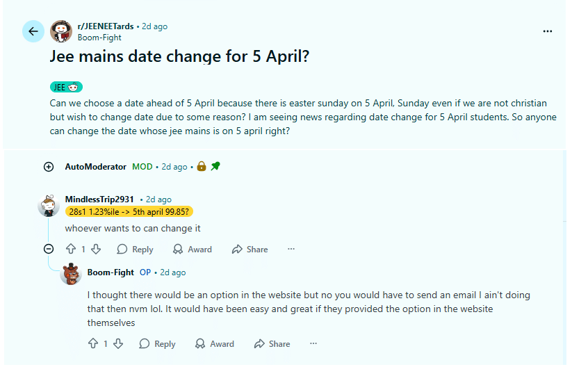 Check out the discussion about the changing the exam date for April 5th exam