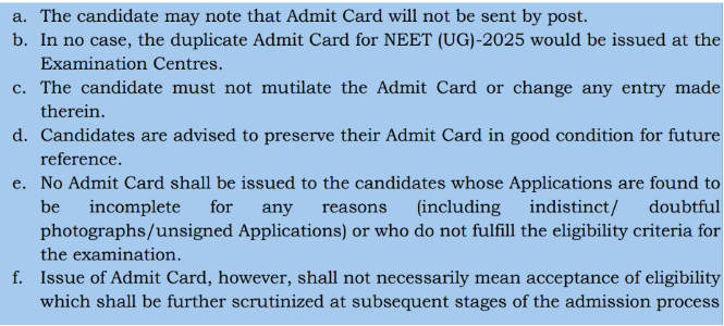 Guidelines Issued by NTA for NEET 2026 Admit Card