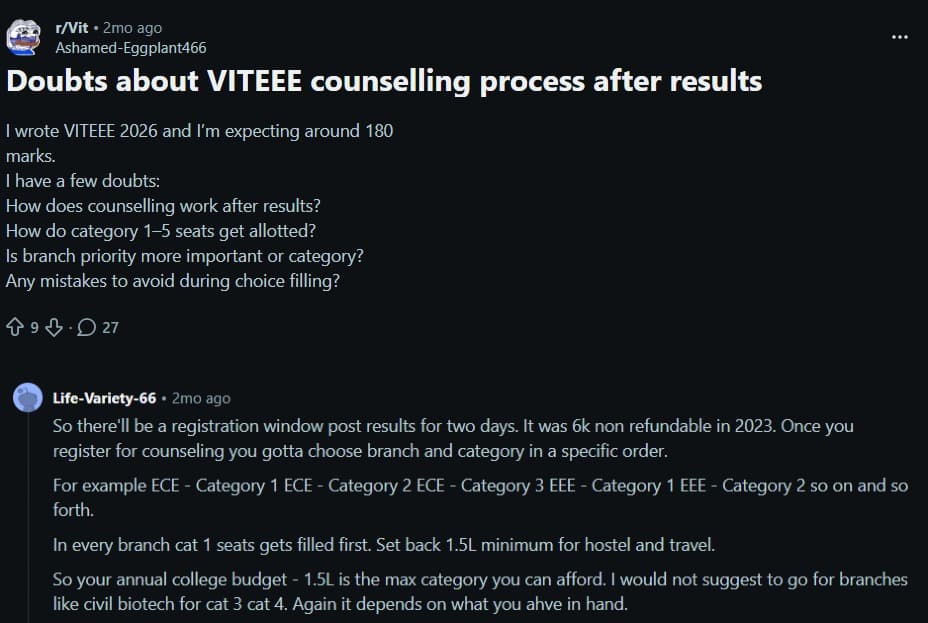 VITEEE 2026 Upgrade or Freeze Reddit Discussion