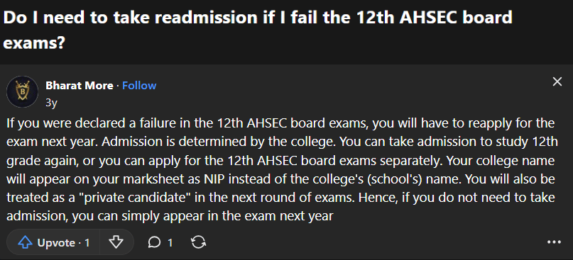 AHSEC Class 12 Compartment Result: Quora Discussion