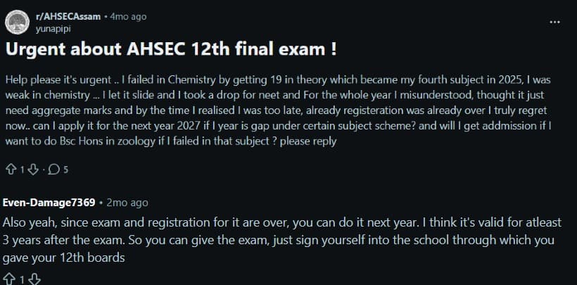 AHSEC HS Compartment 2026 Reddit Discussion