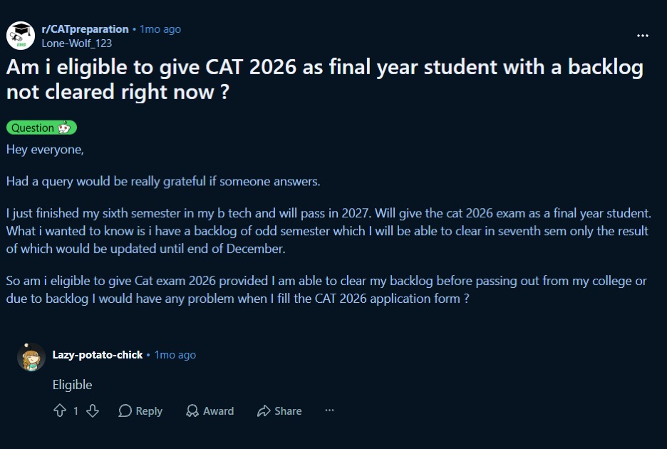 CAT 2026 Eligibility for Final Year Students