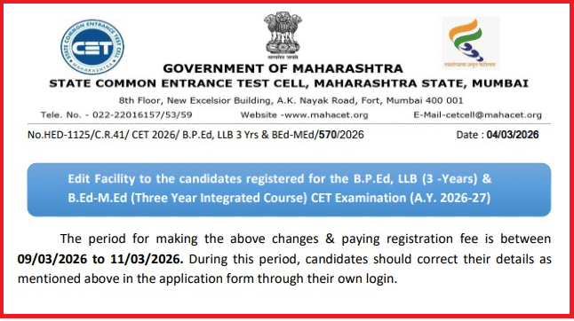 MH Law CET 2026 3-Year LLB Correction Window Open @cetcell.mahacet.org