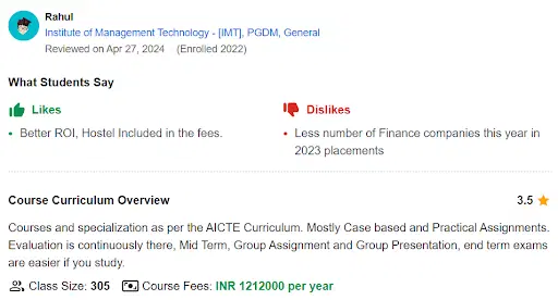 IMT Nagpur Student Review Snapshot