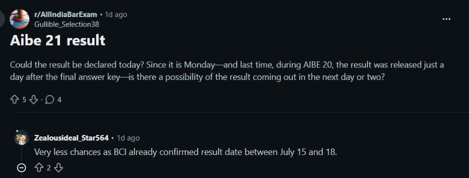 AIBE 21 Result 2026: Reddit Discussion