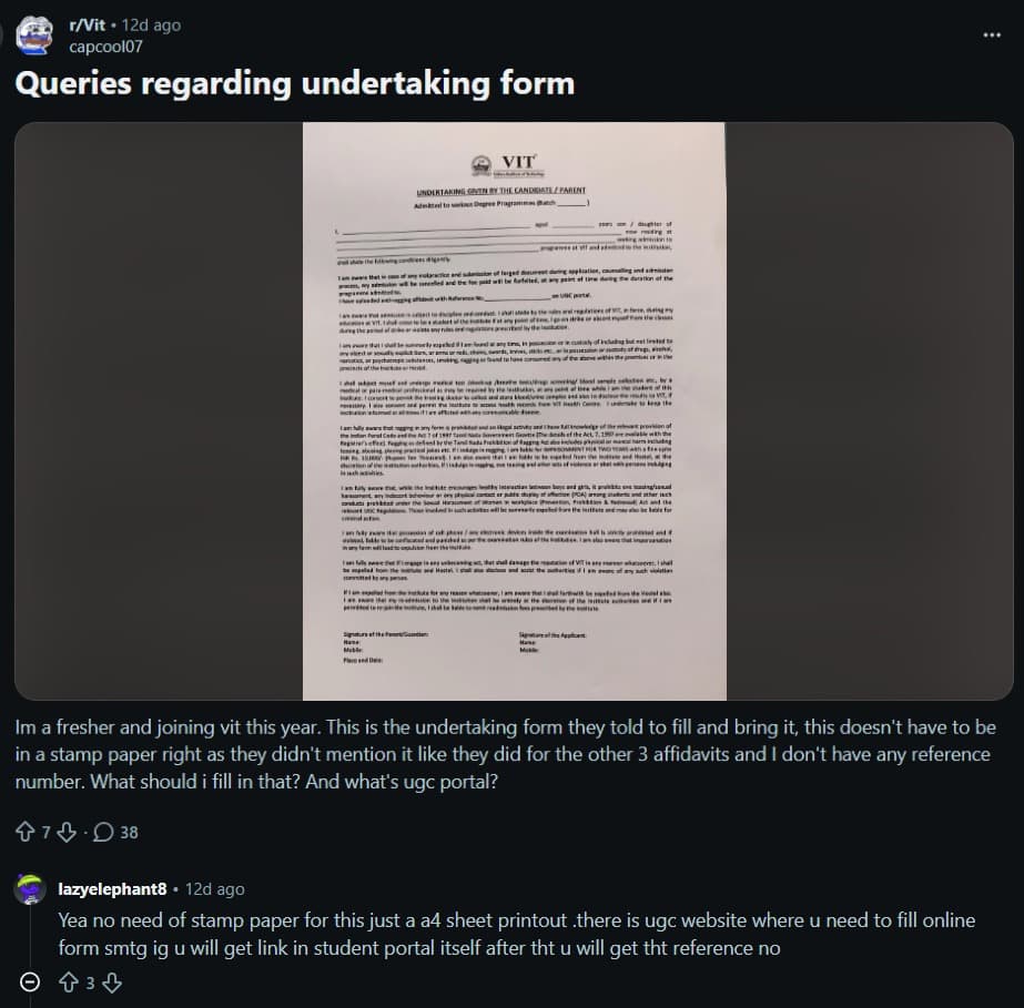 VITEEE 2026 Documents Required for Reporting Reddit Discussion