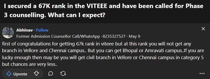 VITEEE 2026 Phase V Counselling Quora Discussion