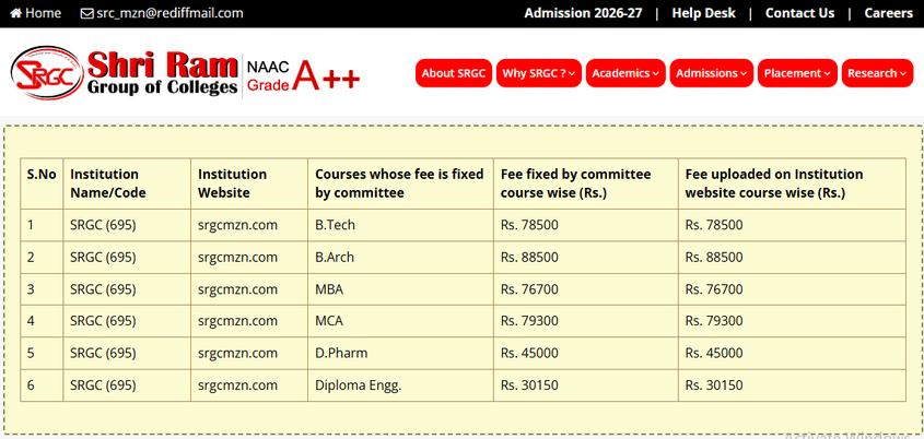 SRGC Muzaffarnagar Fee Structure 2026-27