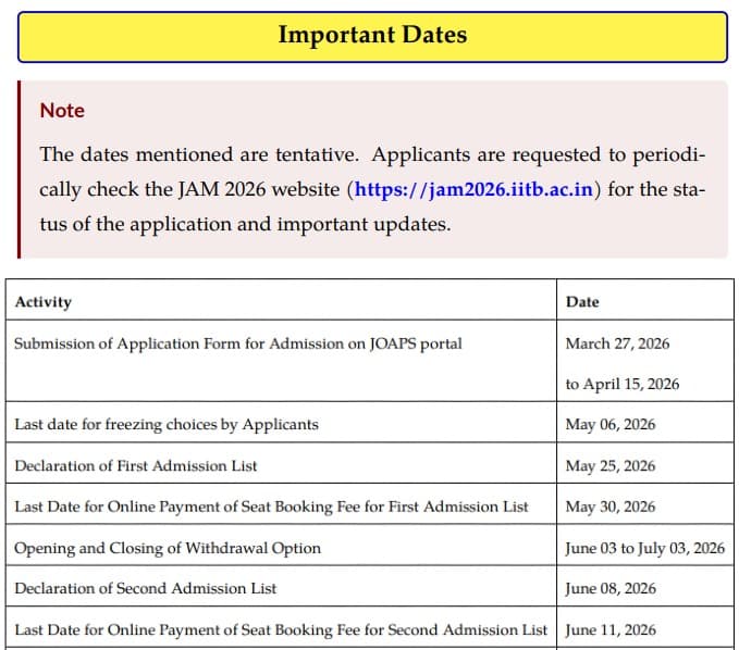 IIT JAM Counselling 2026 Dates