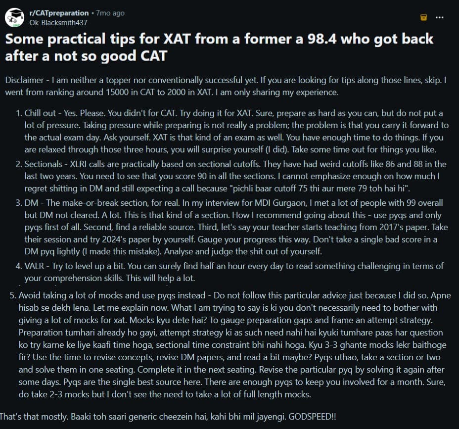 XAT 2027 Marking Scheme: Reddit Discussion