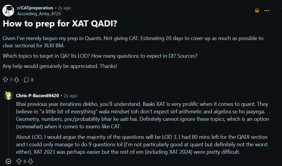 XAT 2027 QADI Reddit Discussion