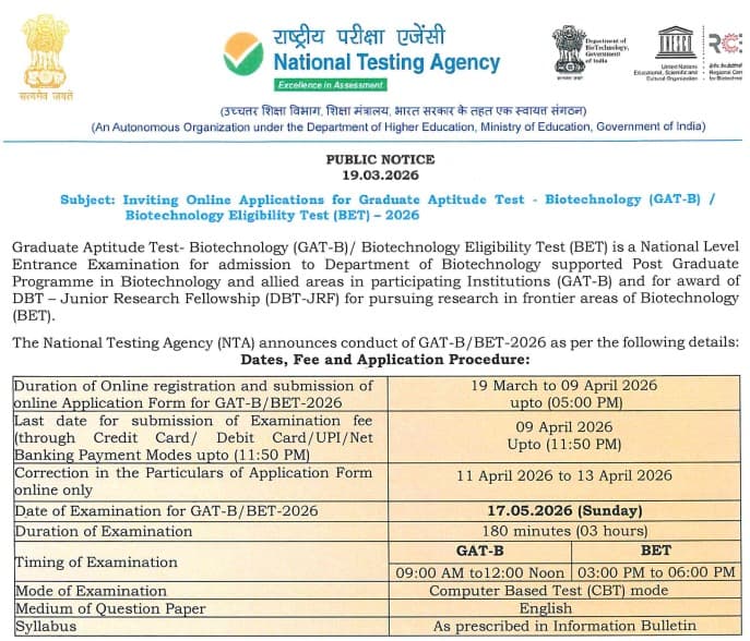 GAT-B 2026 Important Dates