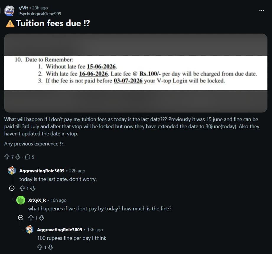 VITEEE 2026 Balance Fee Payment Reddit Discussion