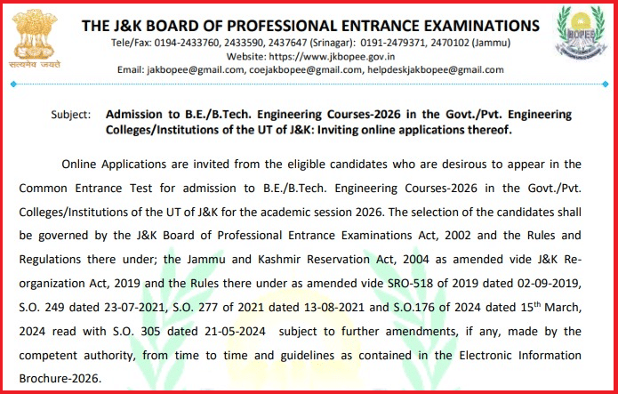 JKCET 2026 Registration  Open Notice