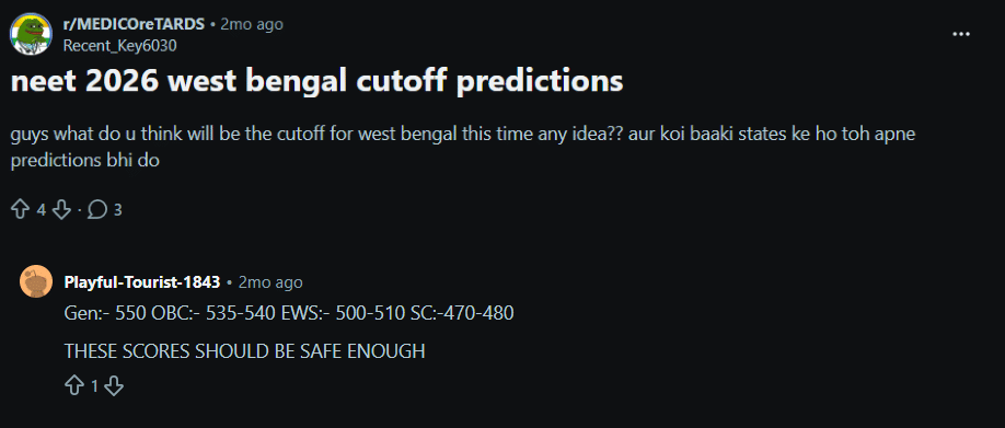 NEET 2026 WBMCC&nbsp;500 Marks: Reddit Discussion