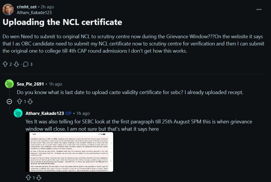 Objections Against the MHT CET 2026 CAP Provisional Merit List Reddit
