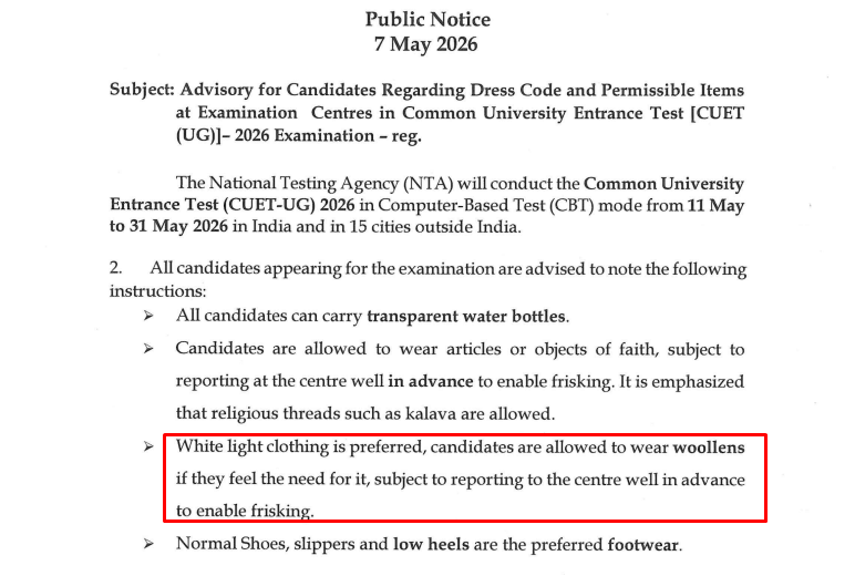 Is Kurti Allowed in CUET Exam