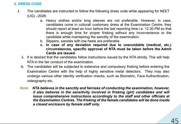 NEET Dress Code for Male 2026 NTA