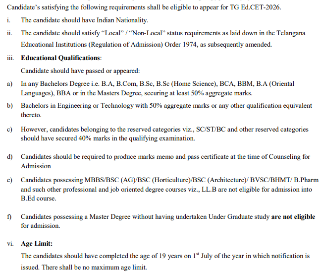 TS EDCET 2027 Eligibility Criteria