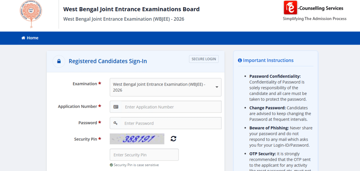 WBJEE login portal 2026