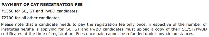 CAT Registration Fees 2026