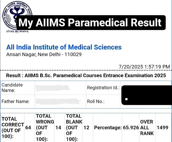AIIMS Paramedical scorecard