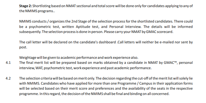 NMIMS Composite Score Weightage