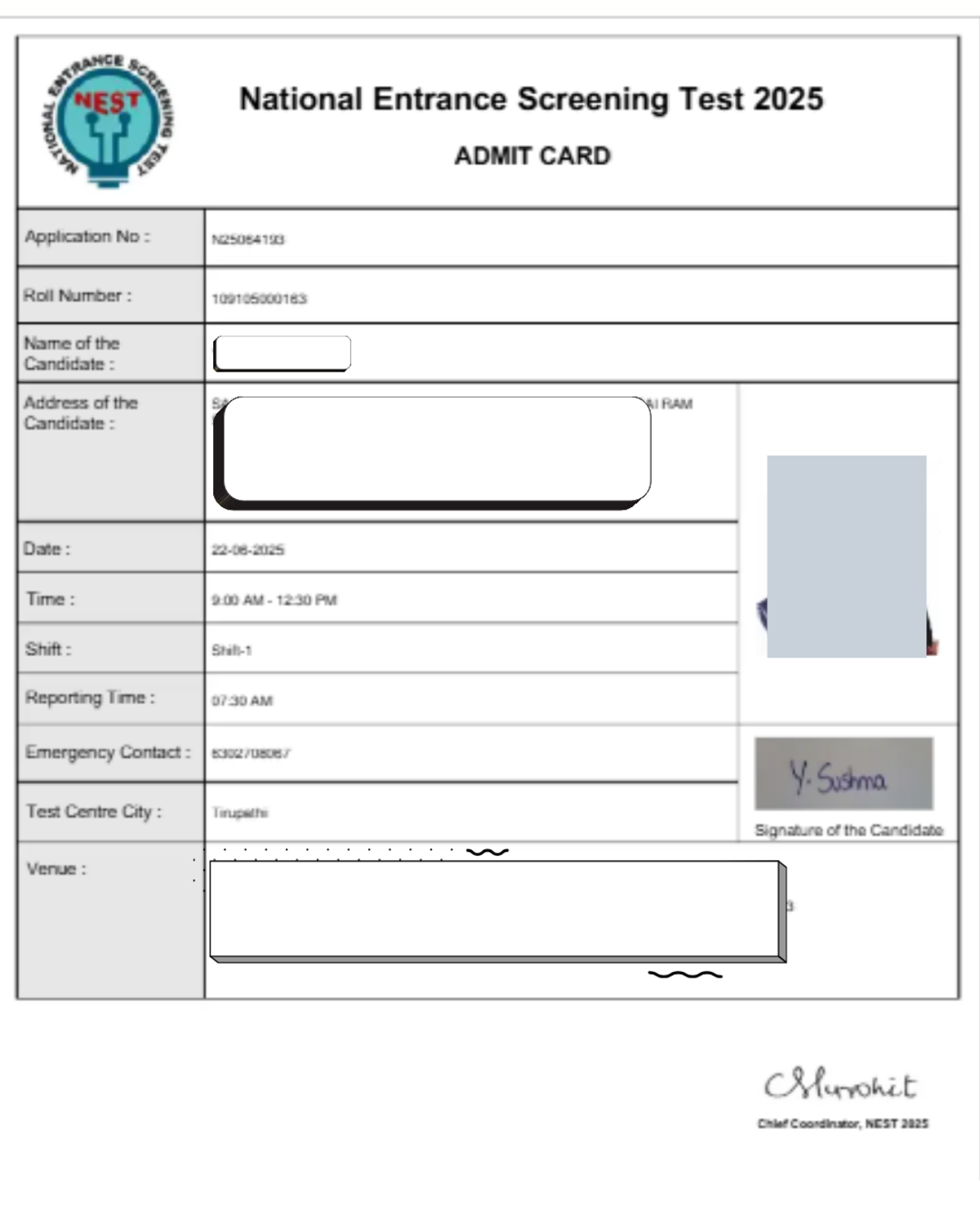 NEST Admit Card 