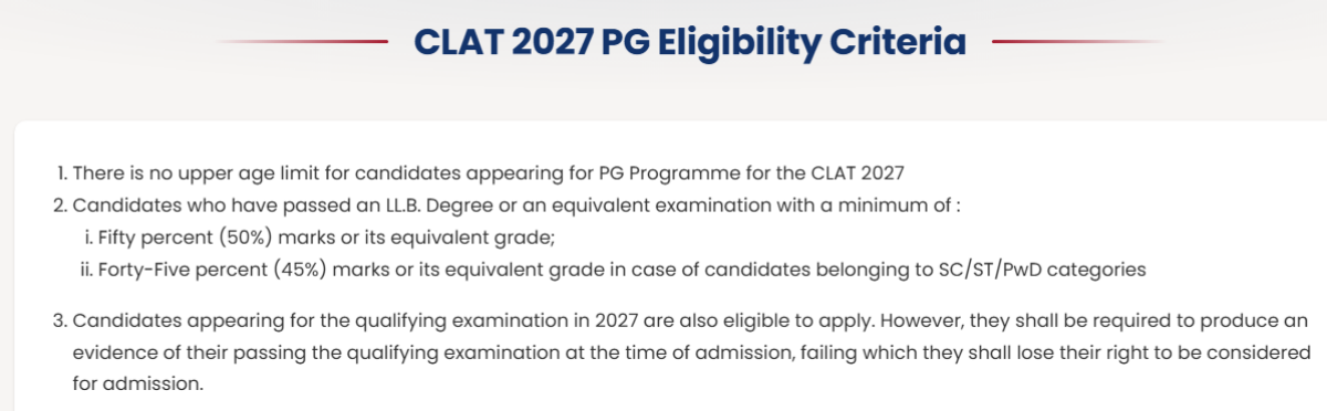 CLAT PG Eligibility Criteria 2027: Qualification, Marks, Age Limit & Documents Required
