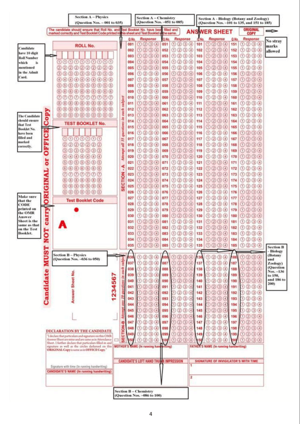 ReNEET 2026 OMR Sheet Filling Instructions