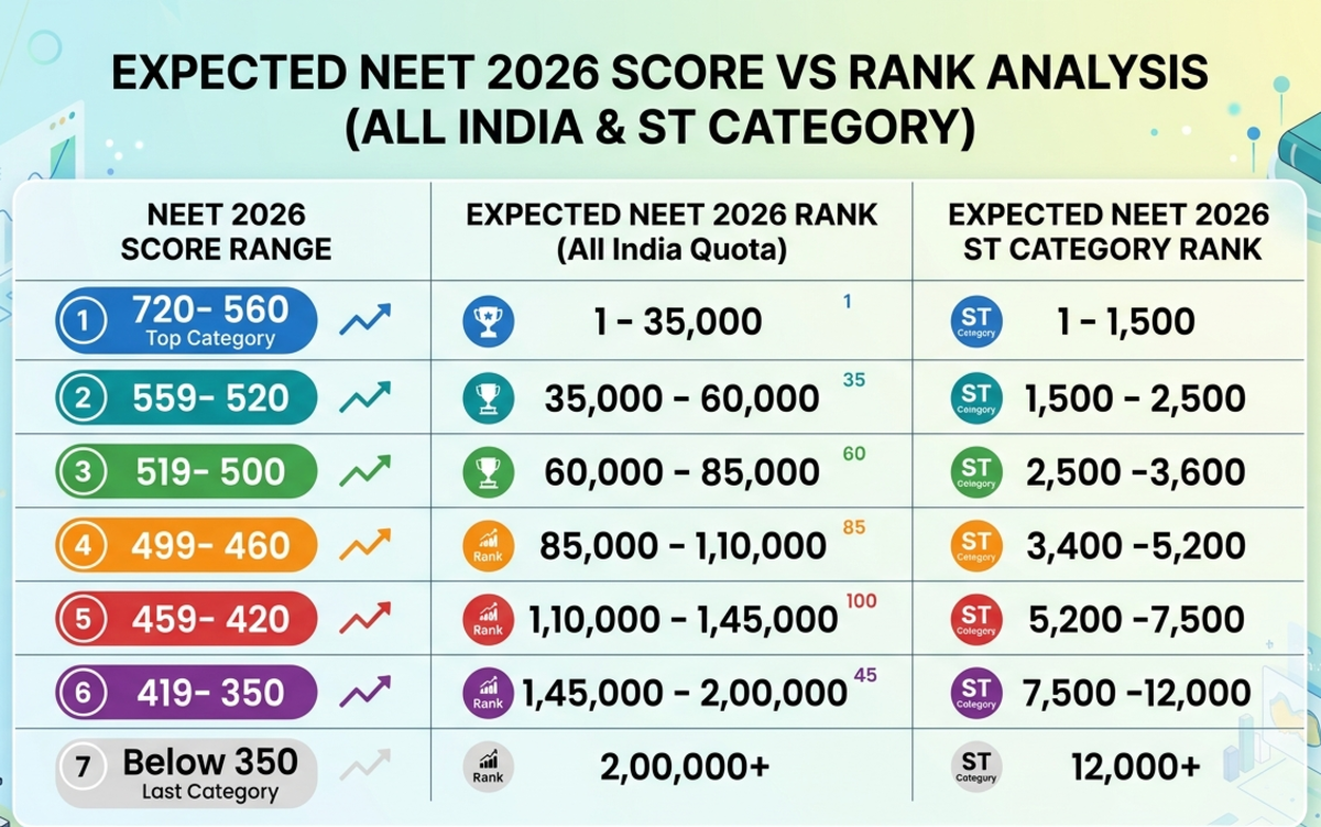 ReNEET 2026 Expected Rank vs Mark: Check 480 Marks for ST Category