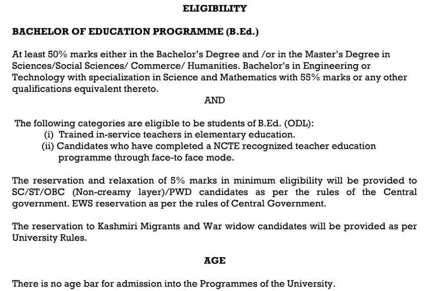 IGNOU B.Ed Entrance Test 2027 Eligibility Criteria