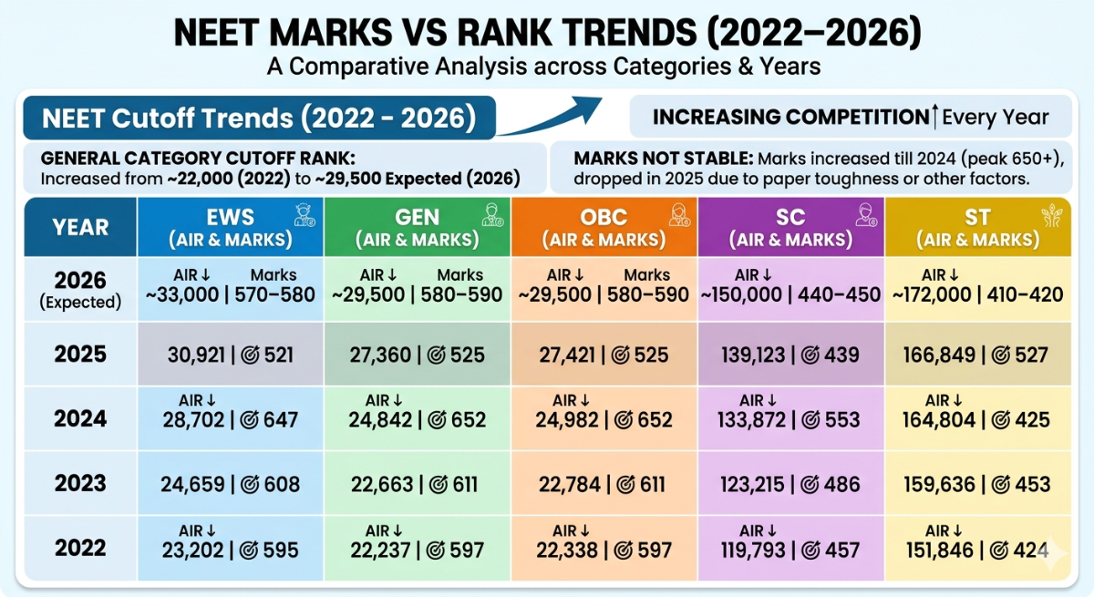 NEET Marks vs Rank 2026 Previous Year (2025-2022)